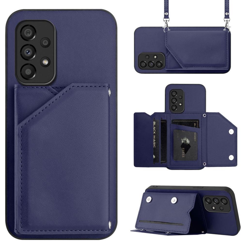 Für Samsung Galaxy A33 5G Hülle Kartenhalter Ständer Hautgefühl PU TPU Handyhülle mit Schultergurt