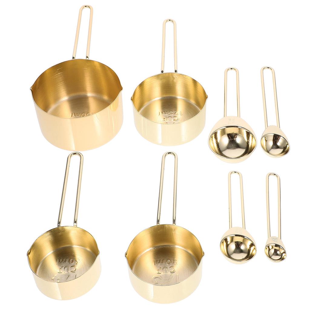 1Set Food Grade Stainless Steel Measuring Cups and Spoons Set Baking Measuring Tools Ergonomic Grip Rustproof Reusable Scoop Set
