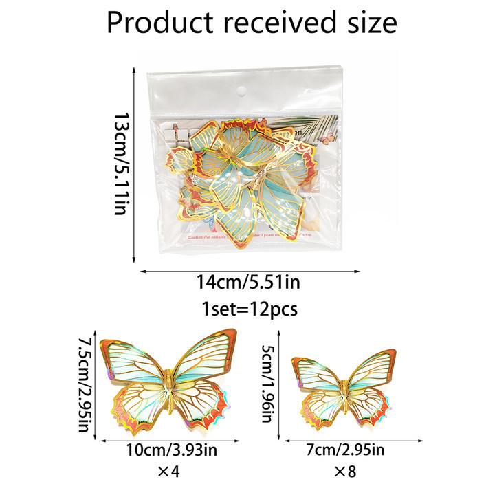 A Set of 12 Gold Edged Hot Stamping 3D Butterfly Wall Stickers, Wedding, Holiday, Birthday Decoration Background Wall Stickers