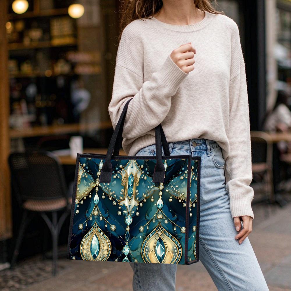 Elegant Jewel Print Tote Bag for Women Stylish Large Capacity Handbag