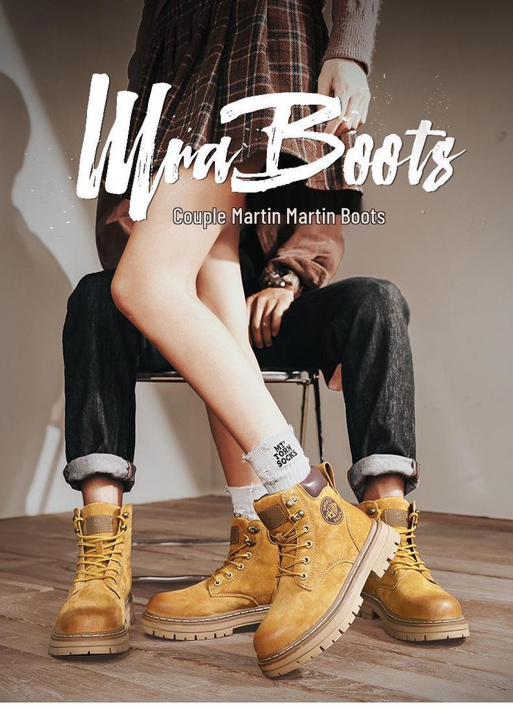 Men's Genuine Leather High-Top Martin Boots - Retro Big Yellow Style, Thick Sole, Outdoor Workwear for Autumn/Winter