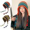 Tassel Beanie Hat Ethnic Style Ear Protection Cap Fashion Knitted Woolen Hat for Women