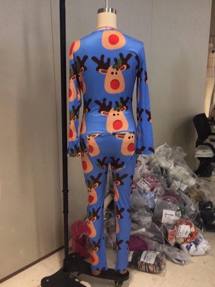 2023 Europäischer & Amerikanischer Weihnachten Langarm Knopfleiste Bedruckter Erwachsenen Jumpsuit