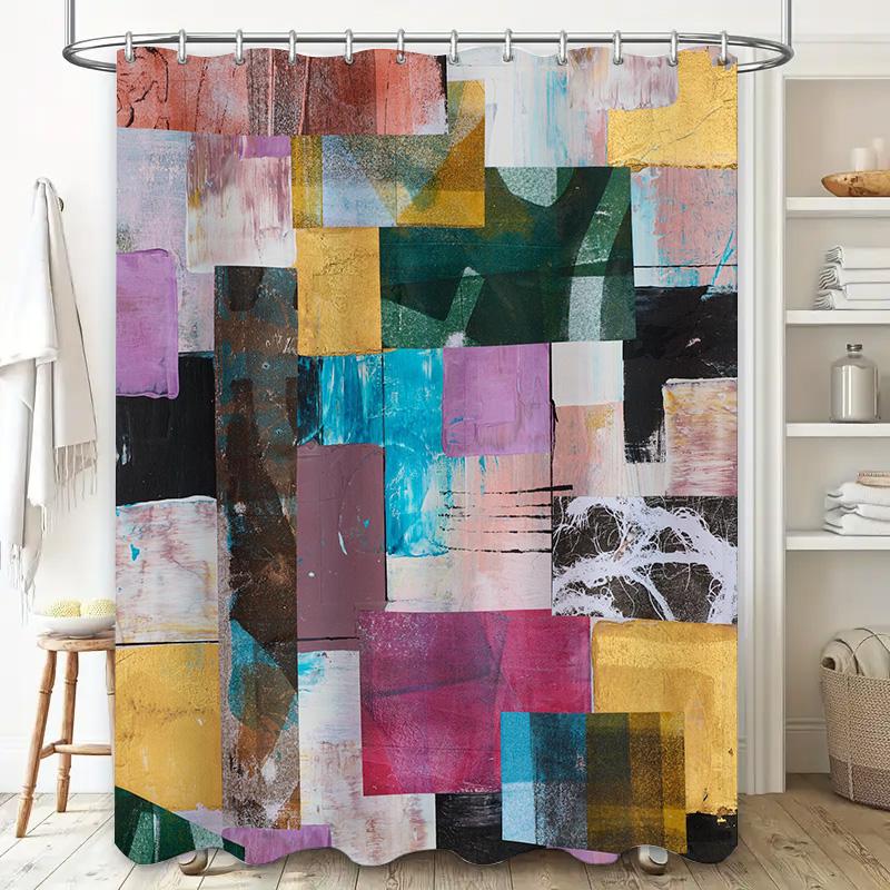 Abstract Colorful Artwork Shower Curtain Set for Bathroom Decor Modern Design Water-resistant Fabric Various Size Options Availa