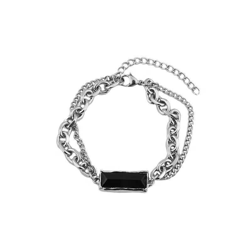 

Black zircon necklace men s trendy cool titanium steel ins cold wind niche design sense ruffian handsome hip hop accessories