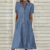 Women's Casual Denim Shirt Dress - Summer Short Sleeve Button-Down Midi Dress with Collar and Pockets, Comfortable Stretchy Jean Dress