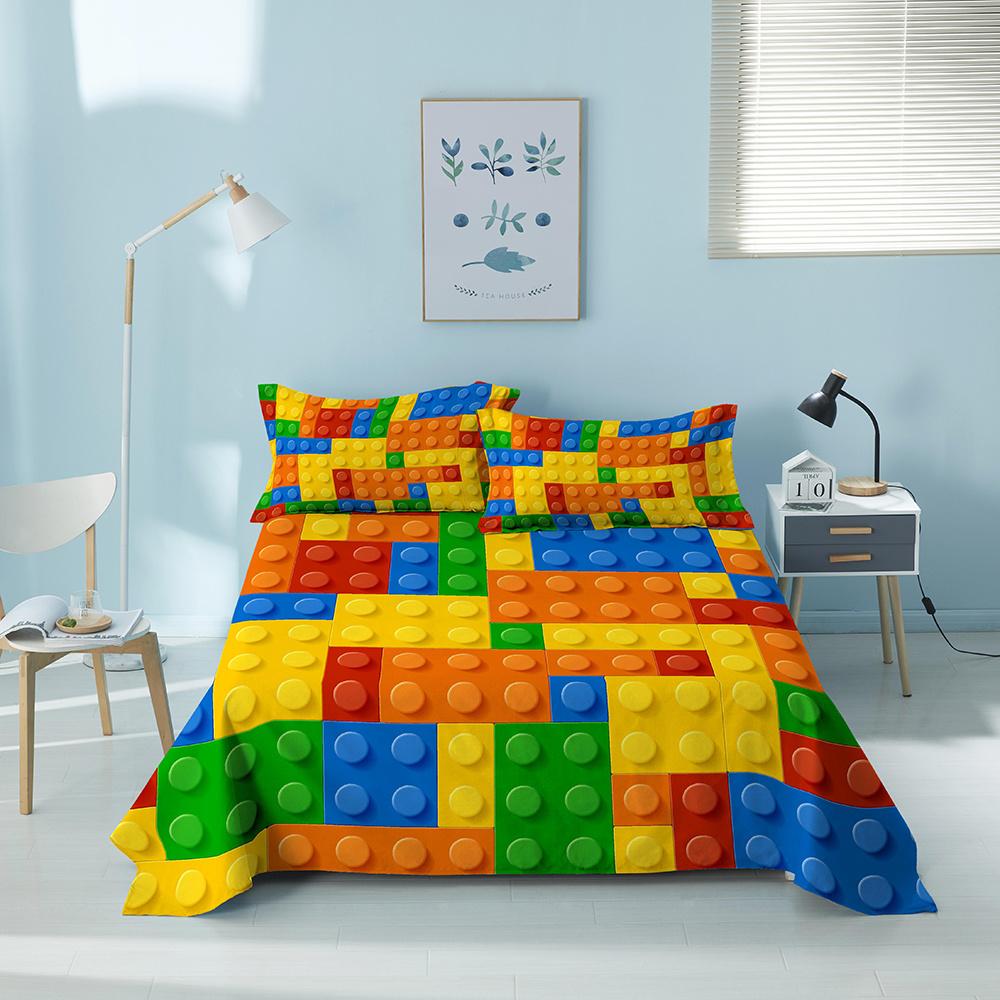 Colorful Geometric Bed Flat Sheet Printed Galaxy Bed Sheet Set With Pillowcase For Bedroom Luxury Queen King Honeycomb Bedspread