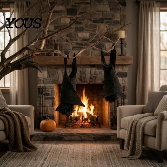 Home Interior Halloween Ornaments Bat Decorations, Realistic Felt Hanging Bats, Spooky Flying Props Party Background Decor for Haunted House