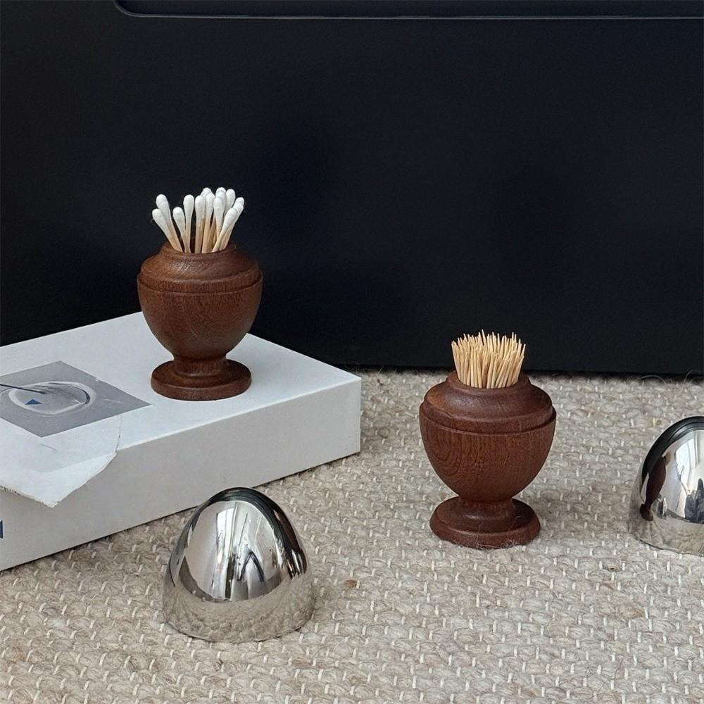Simple Ebony Wood Toothpick Holder Retro Cotton Swab Storage Jar  Table