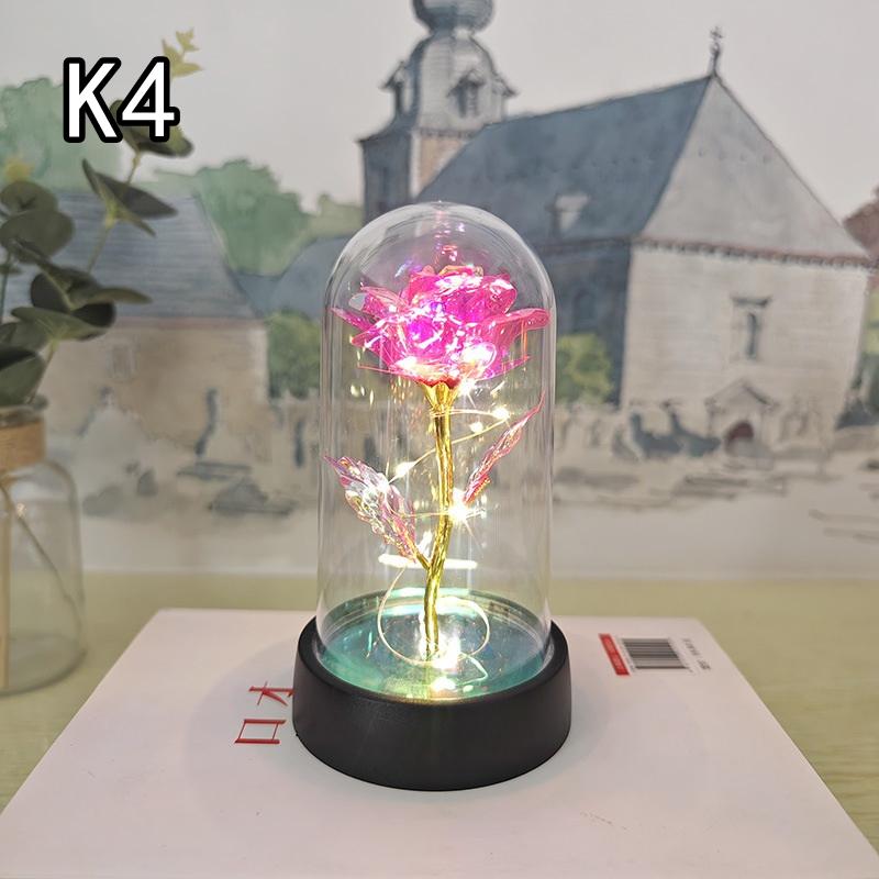 

Вечная Красная Роза Искусственные Цветы Со Светодиодной Подсветкой Креативный Подарок на День Святого Валентина Роза в Стеклянном Колпаке Симуляция Цветка Розы K4