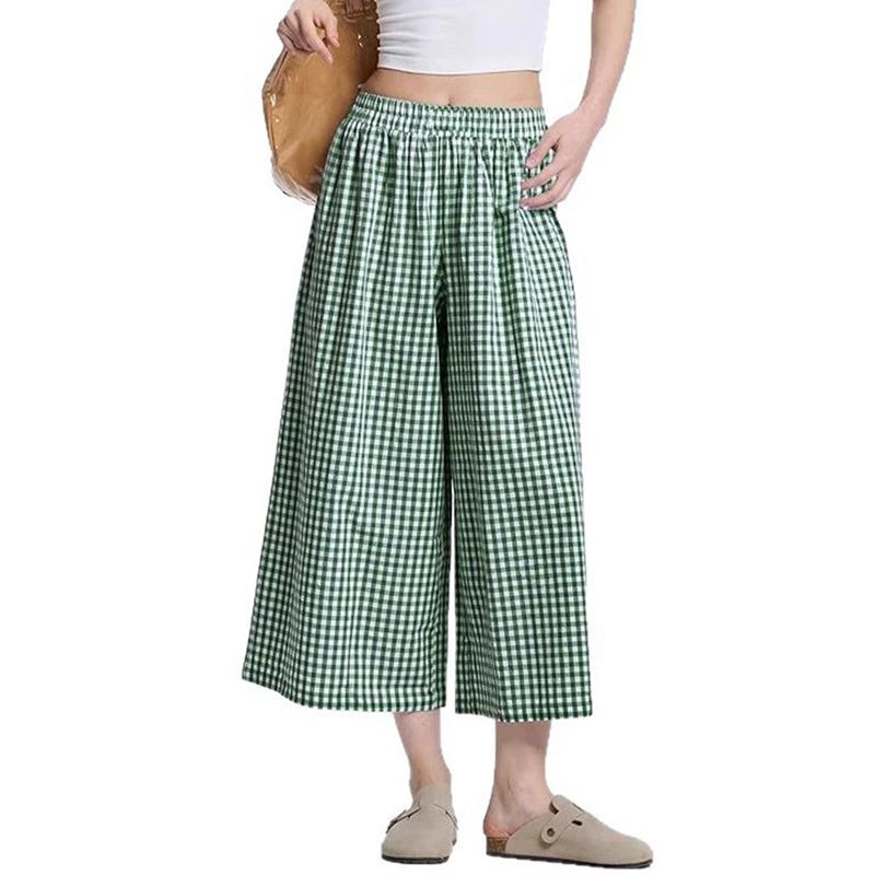 Women's Plaid Loose Casual Pants Crop-length Pants