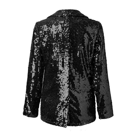 Women's Sequin Jacket Shiny Open Front Blazer Jacket Evening Party Sparkly Long Sleeve Cardigan Coat with Pockets
