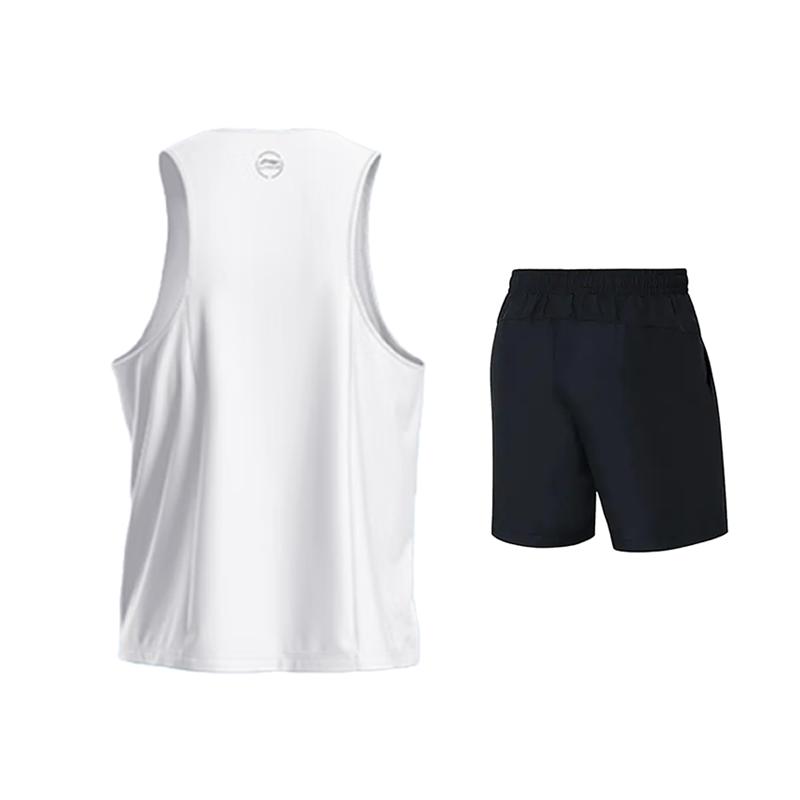 Li-Ning Plain Simple Quick-Dry Breathable Loose Comfortable Versatile Sleeveless Vest Casual Sports Suit Men suit Off-White Black YVSW033-1+YKST119-1