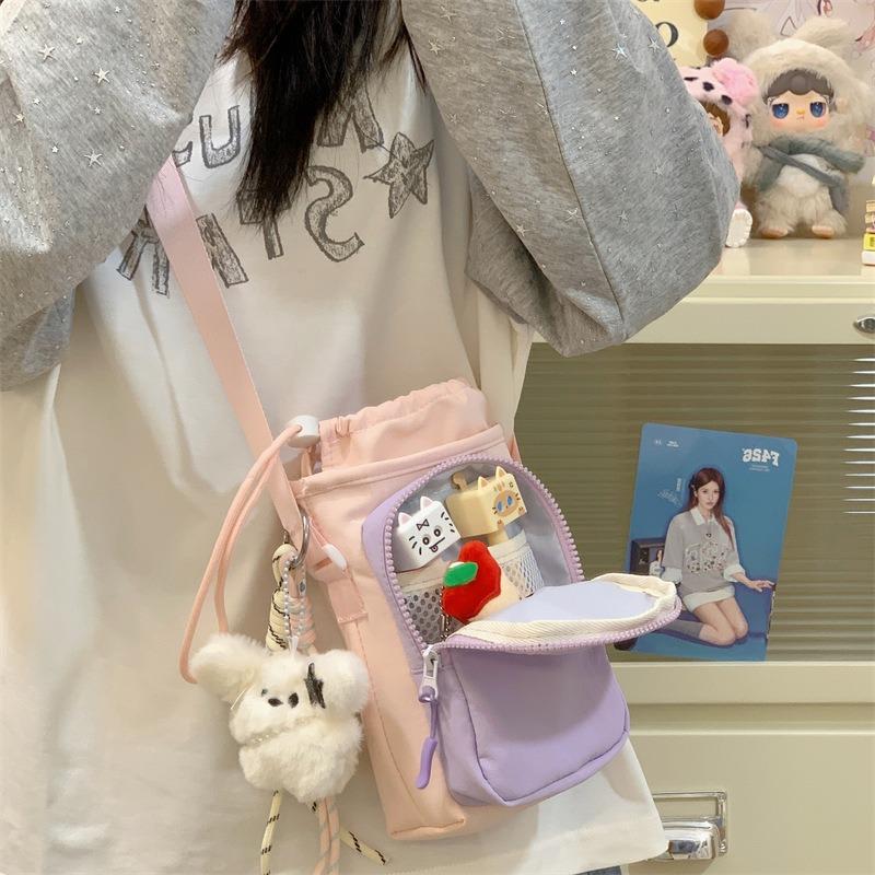Dopamine contrasting small bag women's new commuter messenger bag outdoor cycling yoga sports water cup bag shoulder bag