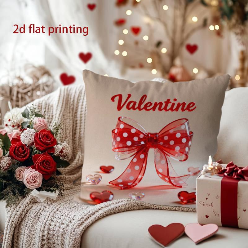 Valentine Heart Bow Decorative Cushion Cover Pattern Cushion Cover Suitable for Sofa Bedroom Car Pillow Cover
