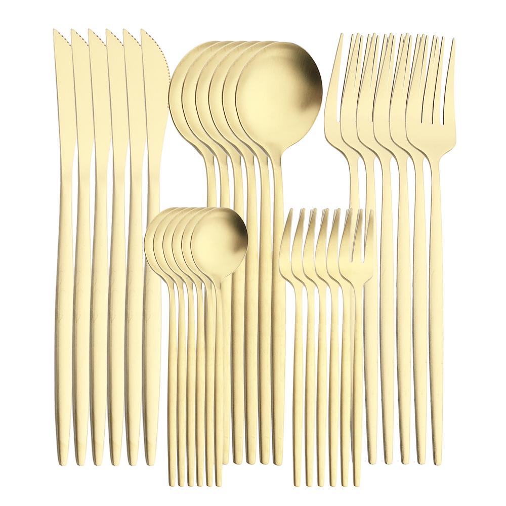 6/30Pcs Matte Black Cutlery Set Stainless Steel Knife Fork Spoon Dinnerware Flatware Kitchen Tableware Set Party Hotel Supply