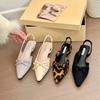Luxury Women Low Heels Slingbacks Sandals Leopard Genuine Leather Party Spring Summer Shoes Woman Sandals Pumps