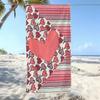 Retro Red Heart Striped Beach Towel Soft Absorbent Quick Dry Lightweight Towel Boho Love Heart Print Towel for Adults
