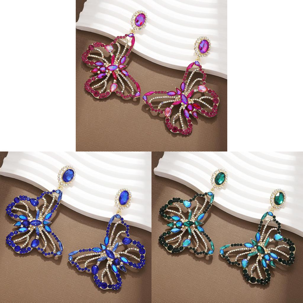 Vintage Butterfly Earrings With Rhinestones For Women Spring 2024 Fashion Jewelry