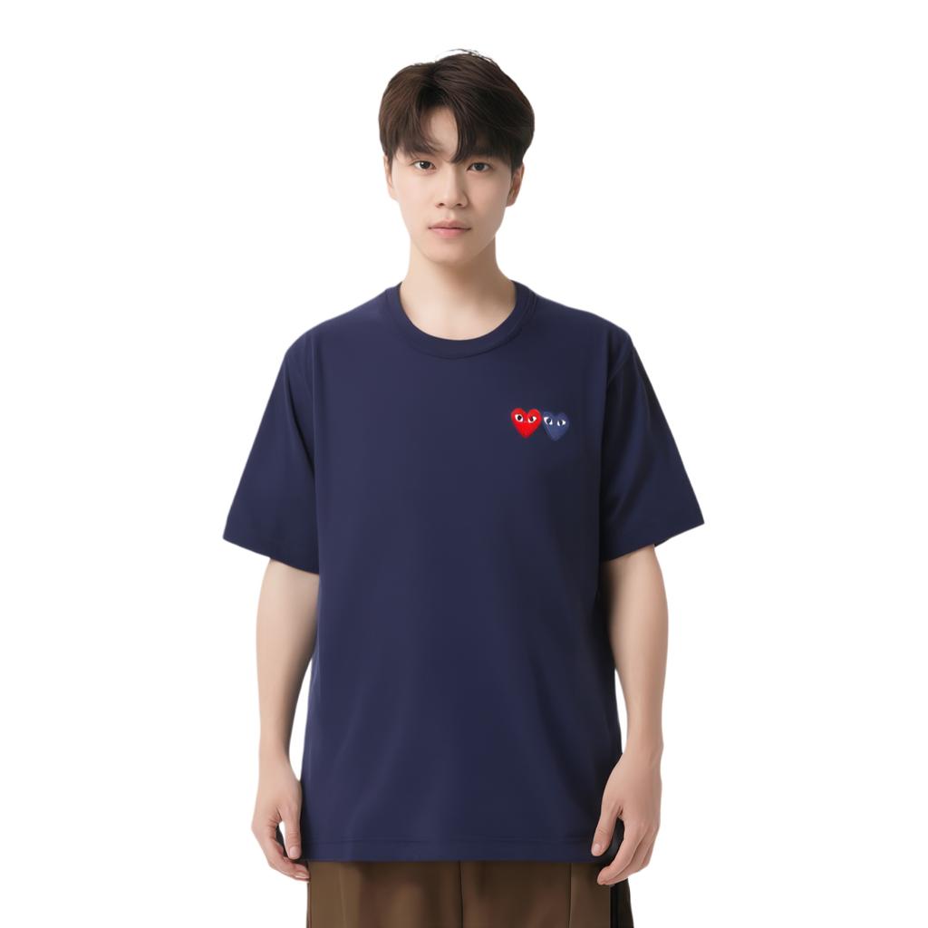 Comme Des Garcons Play Double Hearts T Shirt AX-T226-051-NAVY BLUE