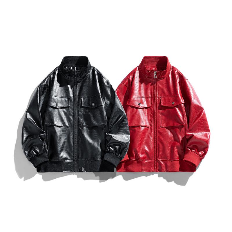 New PU Leather Stand Collar Motorcycle Cardigan Jacket - Spring, Autumn, Winter