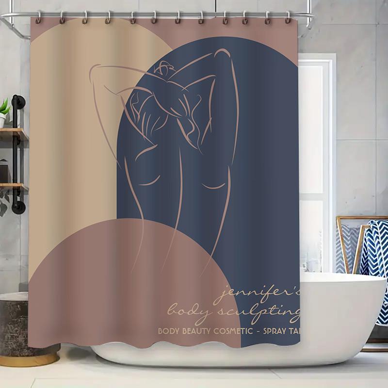 

Minimalist Chic Shower Curtain Set Modern Artistic Design For Bathroom Decorations Beige Navy Blue Color Scheme W60H190(CM)-1 Pcs