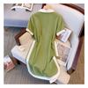 Korte Mouw Zomer Casual Jurk Dames Mode Elegante Zoete Jurken Grote Maat Patchwork A-lijn Feest Kraag Knoppen Slim Fit Kleding