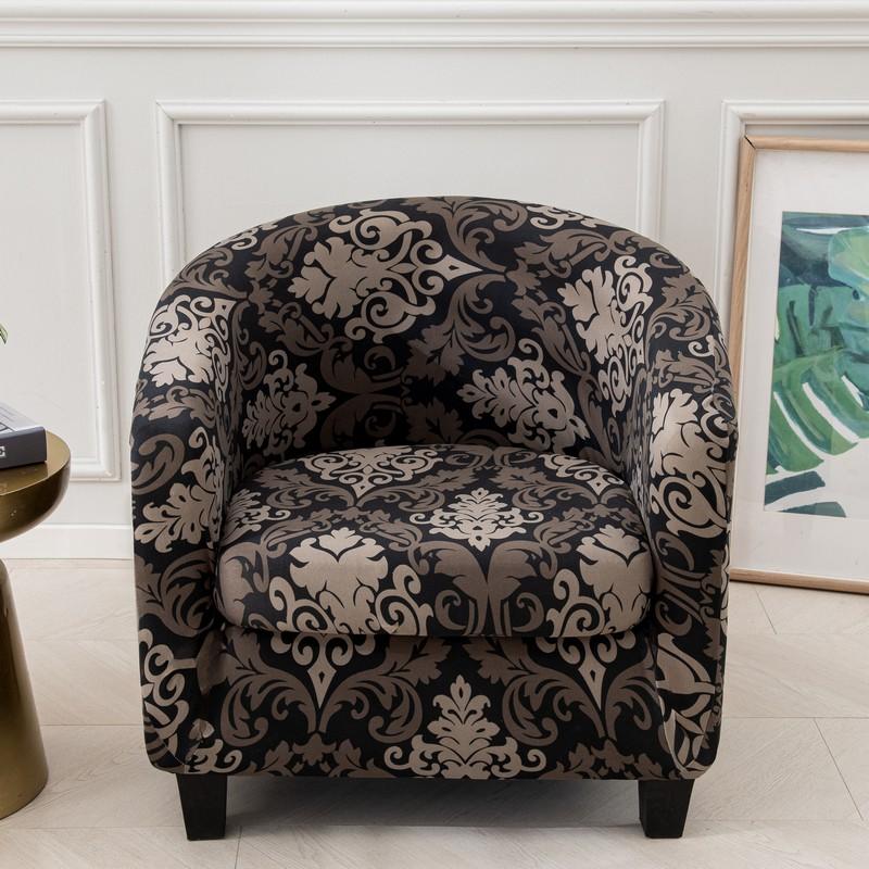 Club Chair Slipcover 2 Piece Stretch Printed Round Barrel Chair Covers Removable Tub Chair Slipcover With Elastic Bottom
