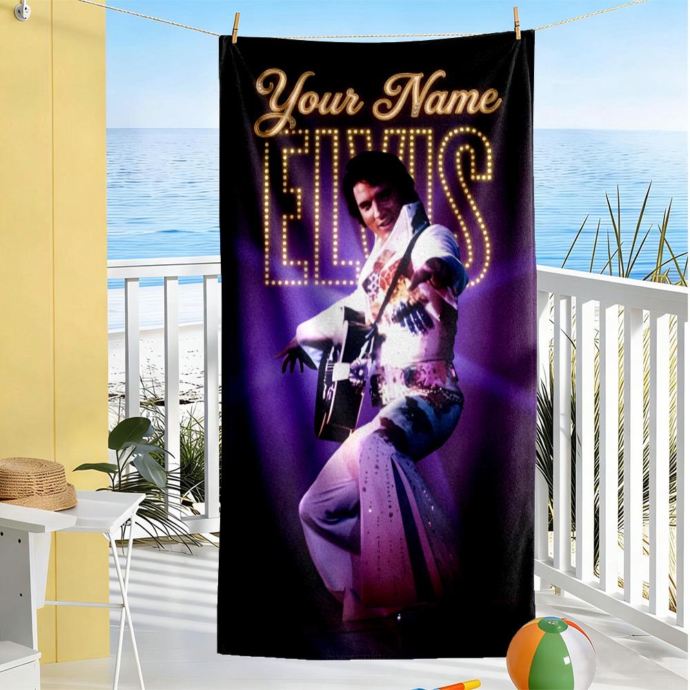 Elvis Presley Customizable Name Beach Towel Super Soft Absorbent Ideal for Travel Outdoor Swim Pool Yoga Surf Camping Hiking Gym Gift Holiday