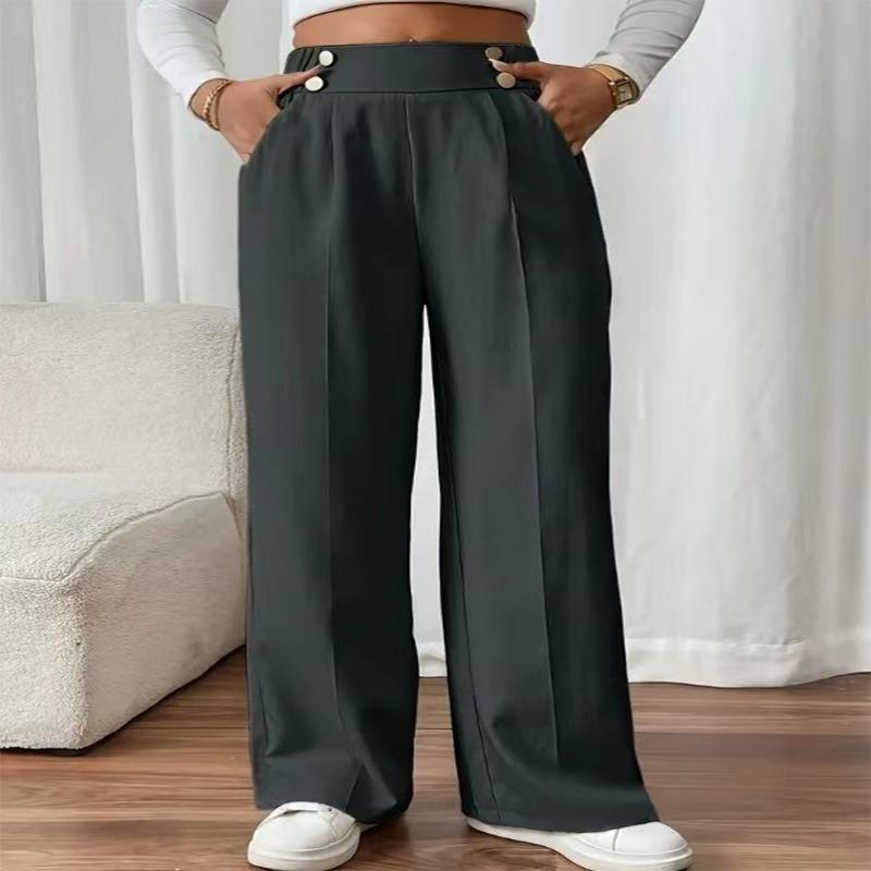 Spring and Summer Women's Pant Plus Size Loose High Waist Button New Wide Leg Straight Casual Pants
