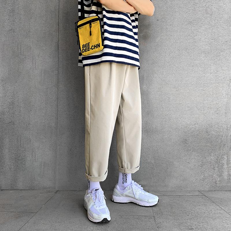 

Straight thin nine-point casual pants men s solid color simple large size men s clothing fat Harlan pants summer new models S хаки