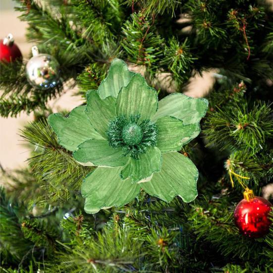 Glitter Artificial Flower Christmas Decoration Diy Christmas Tree Wreath Ornaments Faux Poinsettia