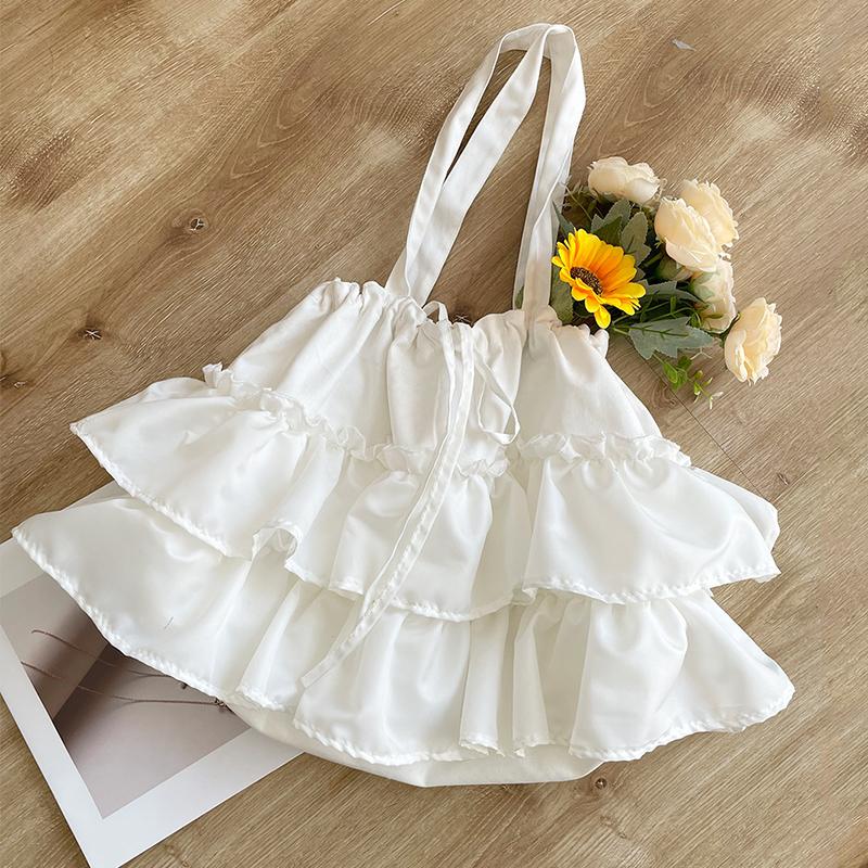 Sladké Estetické Dámské Kabelky Víla Jednobarevné Volány Skládaná Kabelka do Podpaží Módní Elegantní Tašky přes Rameno Všechny se Hodí Shopper Tašky KTY