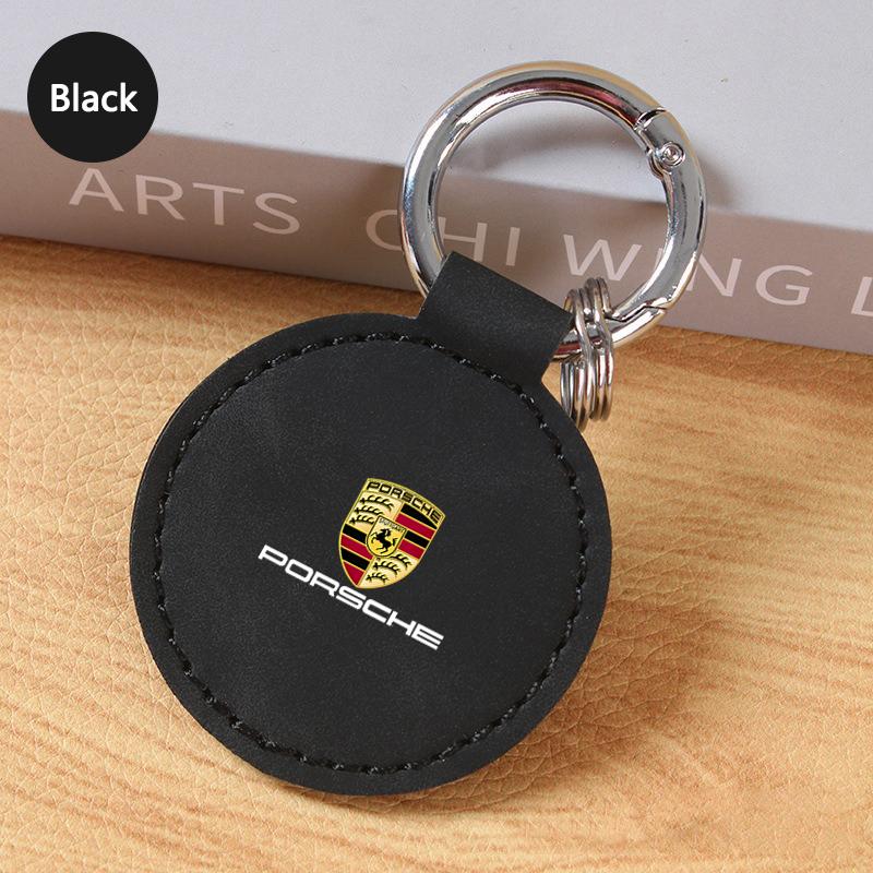 

Leather Shield Type Car Keychain Key Ring For Porsche Panamera Cayenne Taycan 911 718 Macan Carrera-GT 928 944 968 944 Accessory чёрный