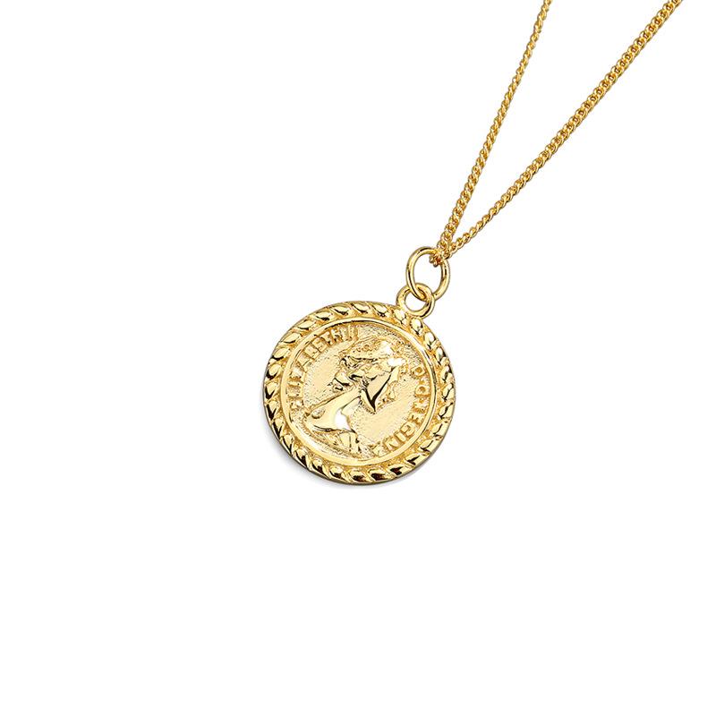 Vintage Geometric Portrait Coin Pendant Necklace Women Fashion Choker Chain Jewelry Elegant Round Medal Collarbone Accessory