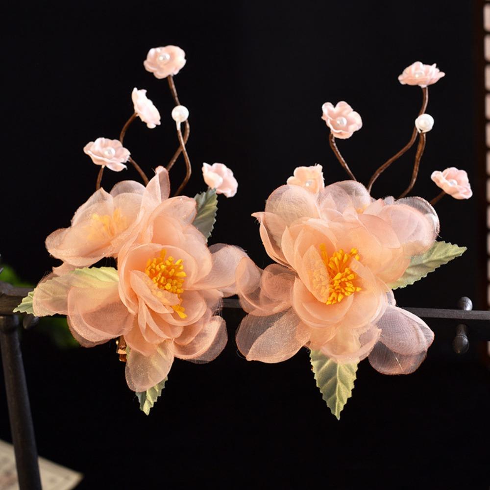 Ancient Floral Hair Stick Tassel Flower Hair Comb Classical Hanfu Headwear  Children