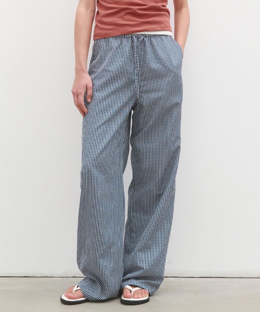 POSZER Check Loose Fit Elastic Waist Pants (Navy)