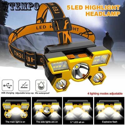 Five Head Lamp Strong Light Rechargeable Fishing Lamp Long Beam Super Bright Head Mounted LED Miner's Lamp Flashlight