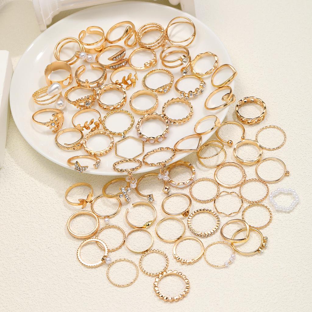 66pcs Fashion Simple Zircon Pearl Butterfly Stackable Rings Multipack For Daily Outing, Commuting & Party Wear, Trendy Jewelry