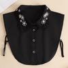 Women's Handmade Beads Floral Shirt Detachable Pointed Neck Fake Collar Neckwear Ties Half Shirt Style Cotton Fake Collar