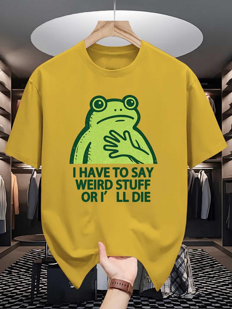 Unisex Crew Neck Tee Funny Frog Quote Graphic Print Soft Cotton Loose Breathable Short Sleeve Summer Casual Street Wear Tee Tops