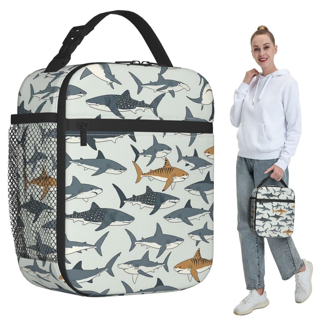 Cartoon Great White Shark Insulated Lunch Bag for Kids School Cooler Thermal Food Box Tote Portable Lunch Boxes Container