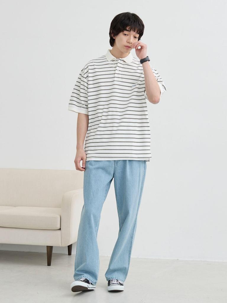 Cohen Penneys Custom-Made Dry Kanoko Striped Polo Shirt with Moisture-Wicking and Quick-Drying Function, 75256030463 5150 CREAM (51), Medium