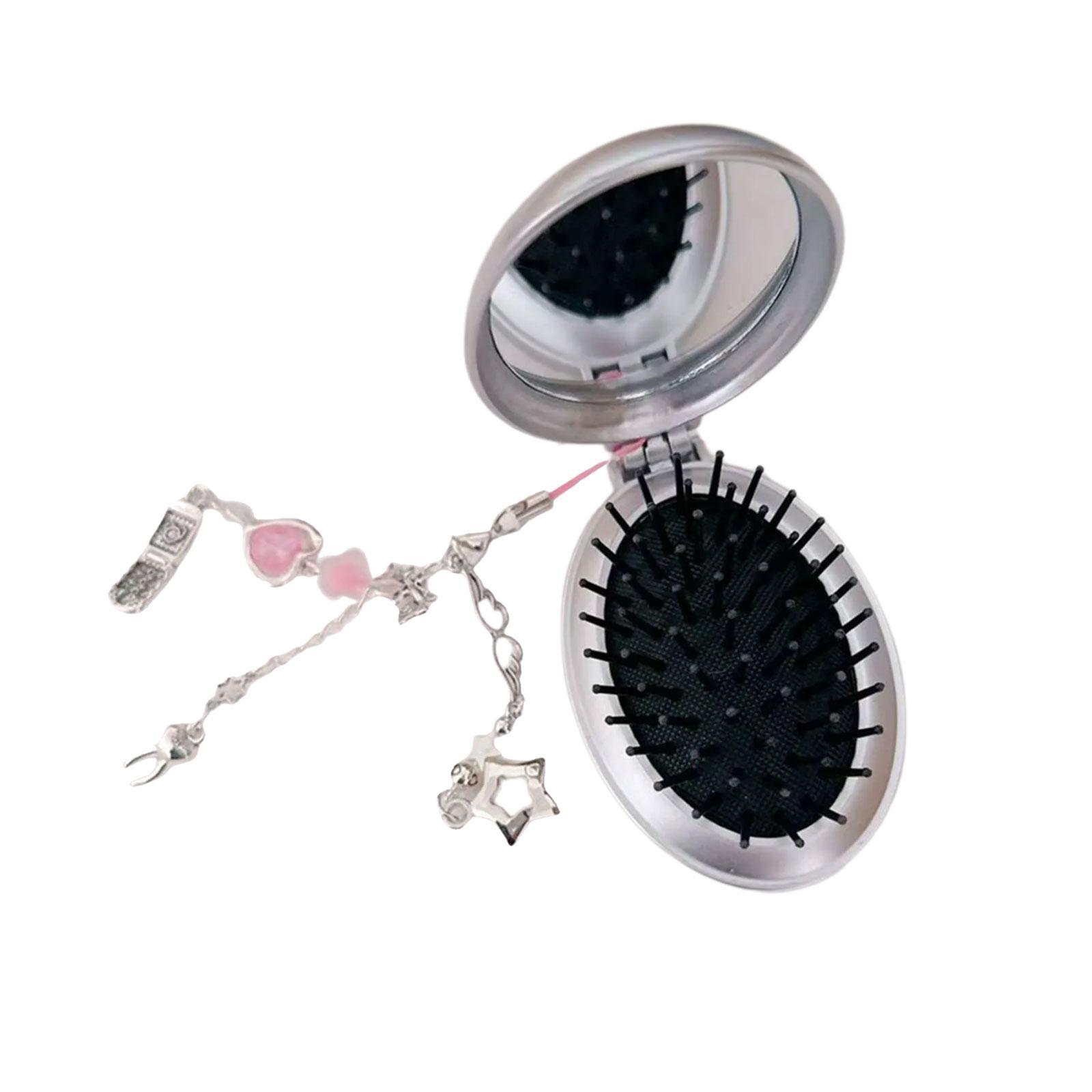 

Брелок-зеркальце для макияжа со стразами и складной расческой-подвеской, пластиковая текстура, идеально подходит для модных и любящих ретро леди