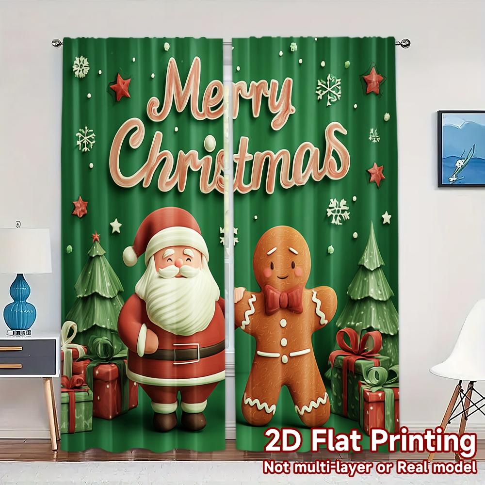 

Set Of 2 Flat Printing Jit Curtains Without Rod Festive Cheer Fashionable Chic Fabric Made Polyester Machine Washable W100*H70(CM)-Rod Pocket&1PCS
