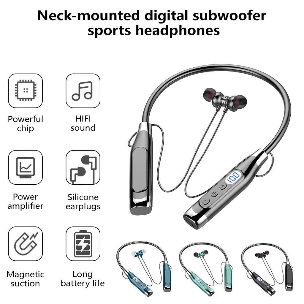 Bluetooth-compatible 5.3 Sports Headphones with LED Display Noise Cancelling Mic Comfortable Magnetic Neckband Headphone