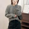 Women's Spring/Autumn Fan-Shaped Hollow Solid Color Long-Sleeve Knit Cardigan with Crew Neck, Loose Korean-Style and Temperament