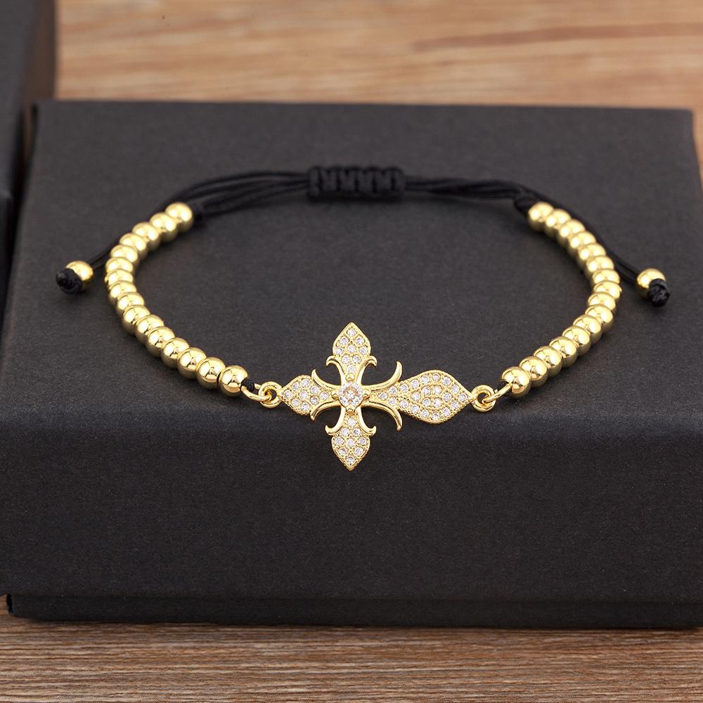 Nidin Light Luxury Trendy Pave Shiny Crystal Zircon Cross Charm Bracelets Adjustable For Women Female Religious Style Jewelry