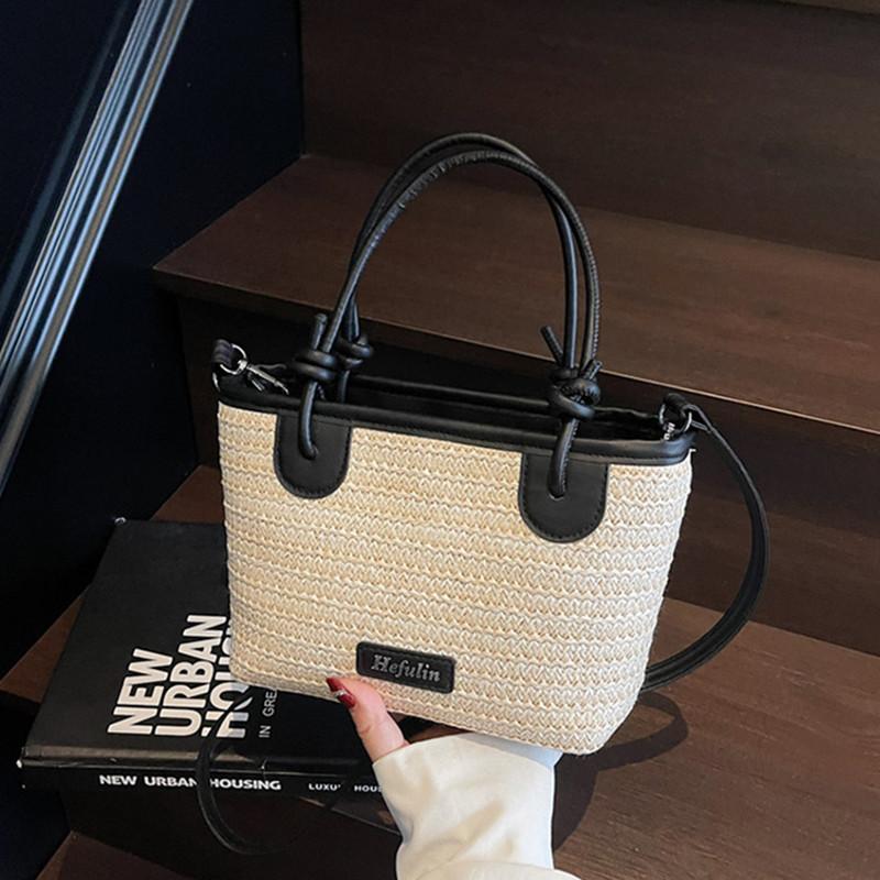 

2025 New Fashion Women Summer Boho Woven Rainbow Straw Beach Handbags New Brand Trendy Vacation Tote Bag Crossbody Shoulder Bag бежевый