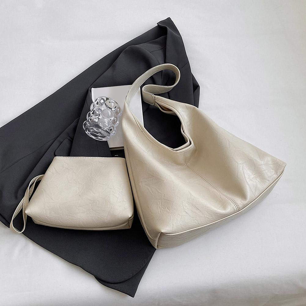 

Fashion PU Leather Tote Bag Hobo Shoulder Bag with Clutch Purse Vintage Versatile Handbag Set Shopping Satchel Underarm Pouch бежевый